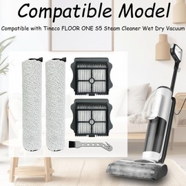 Brush Rollers and Filters Replacement Compatible with Tineco FLOOR ONE S5 Steam Cleaner Wet Dry Vacuum All-in-One, 2 Brush Rollers + 2 Vacuum Filters + 1 Cleaning Tool
