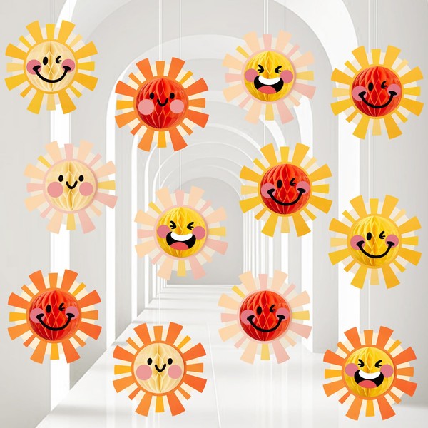 12PCS Boho Sun Party Decorations Birthday Party Hanging Honeycomb First
