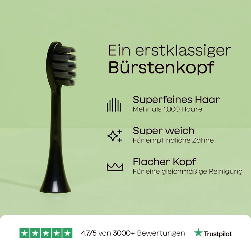 BOOMBRUSH 4x Brush Heads, Black, Soft, Super Fine, Soft Bristles,