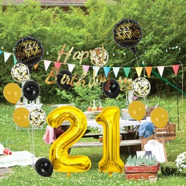 Gold 21th Birthday Decorations Party Supplies-Gold Happy 21th Birthday Banner Latex and Confetti Balloons Paper Honeycomb Balls Huge Number 21 Balloons for Girls,Women,Men,Photo Props 21th Birthday