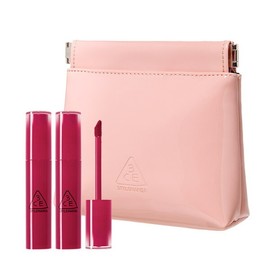 3CE Lazy Pop Lip Stain 2 x (extra) Cloudy Pink Flip Pouch / 쓰리씨이 3CE레이지 팝 립 스테인 2개 (증)클라우디 핑크 플립 파우치