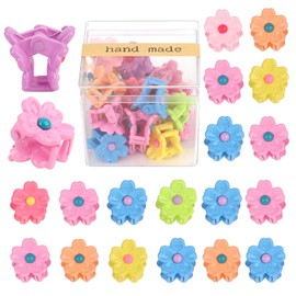 YISSION 20 Pcs Mini Flower Hair Clips Small Flower Claw Clips Cute Tiny Floral hair Barrettes for Thin Thick Hair with Box Package Hair Accessories for Girls Women (8 Random Colors)