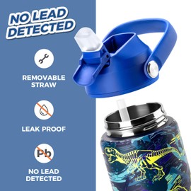 Choco Mocha Kids Water Bottle For School, Kids Insulated Shark Water Bottle Stainless Steel for Boys ，18Oz Blue