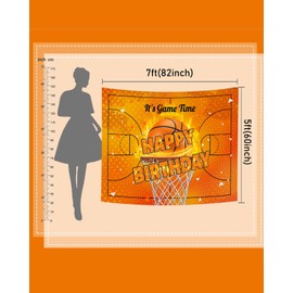 Mocsicka Basketball Birthday Backdrop It's Game Time Basketball Birthday Party Decorations Banner for Boys Men Sport Theme Happy Birthday Photography Backgrouns (Orange, 7x5ft(82"x60"))