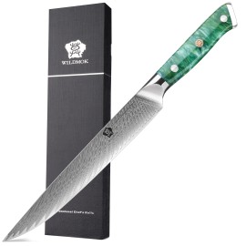 WILDMOK 9 Inch Damascus VG10 High Carbon Stainless Steel Meat Fruit Cutting Kitchen Slicing Knife with Resin Handlecolor: Green, kitchen knife size: 9 Inch