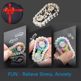 Fidget Spinners Toys for Adults & Teens - Metal Fidget Toy Bike Chain Fidget Sprocket Chain Fidgets Toy for Relief Anxiety ADHD Autism Cool Gadgets Desk Offices Gift Sensory Adult Fidget Toys（Silver）