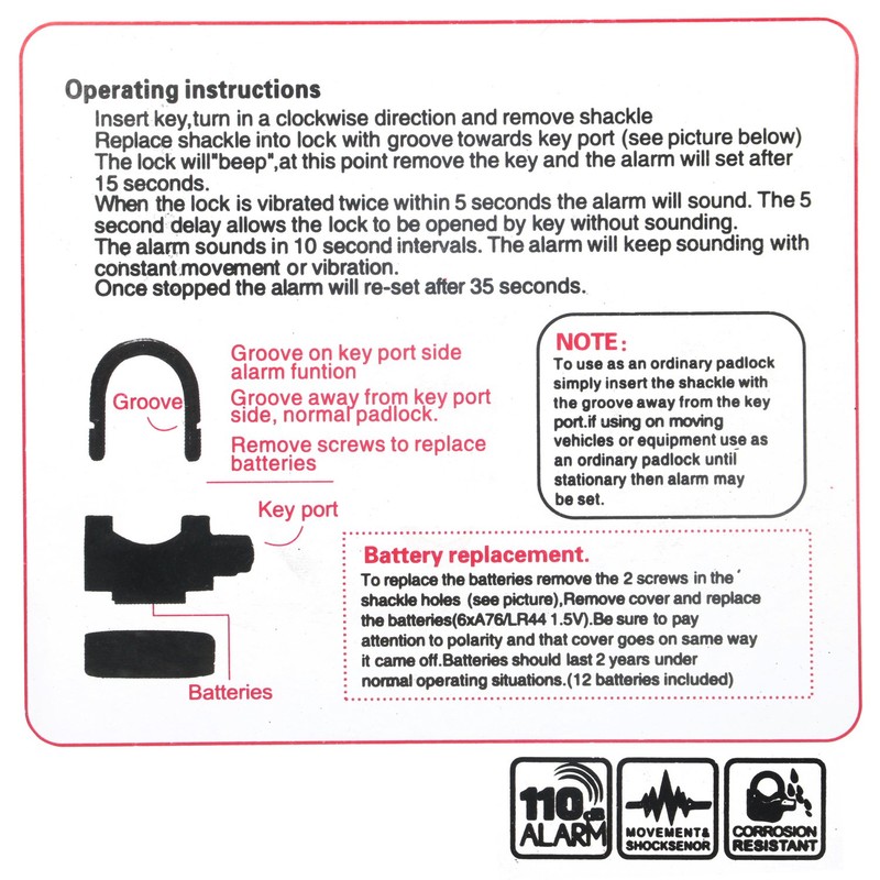 TRIXES 110db Alarmed Heavy Duty Weatherproof Long Shackle Padlock