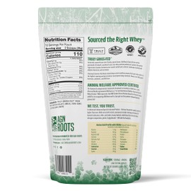 AGN Roots Grass Fed Whey Protein Powder Isolate - Unflavored - Unsweetened - Certified Entire Life On Pasture by A Greener World - ASPCA Registered - Informed Sport - Dairy Protein 1lbs
