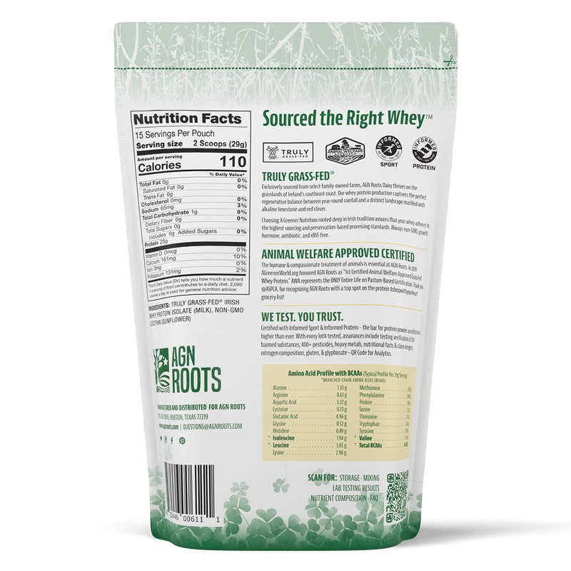 AGN Roots Grass Fed Whey Protein Powder Isolate - Unflavored