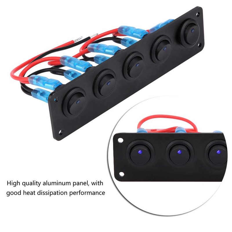 5 Gang Rocker Switch Panel, 12V-24V Boat LED Switch Panel,