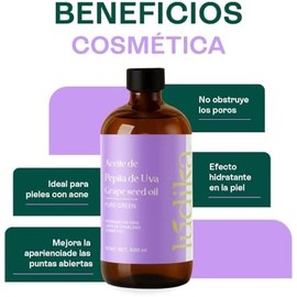 HEBBE - Aceite de Uva Pepita 500 ml  Combate Líneas de Expresión  Estimula Producción de Colágeno y Elastina  No Obstruye Poros  Hidratante de Piel