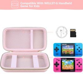 Supmay Carrying Case Compatible with WELLST·G Handheld Game for Kids -Preloaded 220 Retro Video Games, Portable Gaming Player Storage Holder Travel Bag with Mesh Pocket for USB Cable, Pink