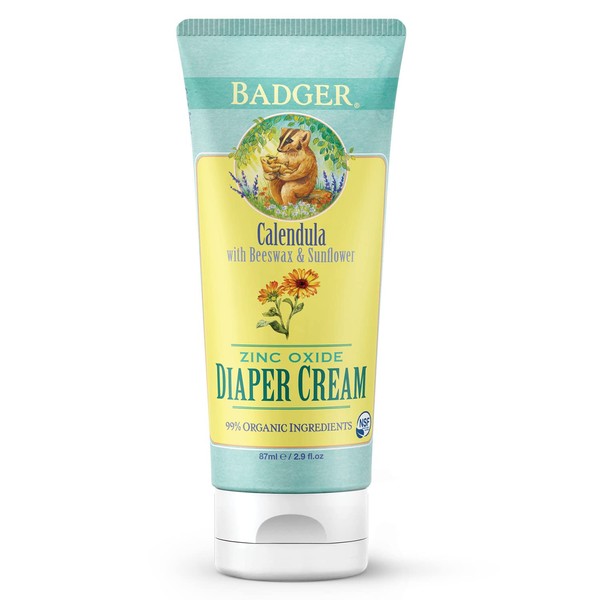 Badger Diaper Cream, Organic Diaper Rash Cream for Baby, Zinc Oxide ointment w soothing calendula cream for sensitive baby skin, 2.9 fl oz