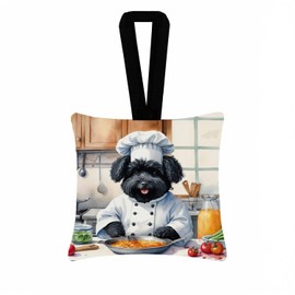 Caroline's Treasures Puli The Chef Hanging Square Fabric Ornament 3.5 × 3.5 Decorative Door-Knob & Tree Hanger, Soft Fabric