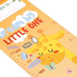 Dream Big Little One Height Hanging Height Chart for Kids Height up to 160 cm, 41 Stickers Included, with Wooden Strips, Yellow