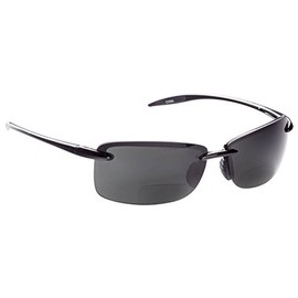 Guideline Eyegear Del Mar Fishing, Boating, Water Sports Polarized Bifocal Sunglasses with Deepwater Gray Lens, Shiny Black Frame (+2.00), Medium/Large