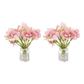 CoCud Mini Flowers Dollhouse in Vase, Silk Plastic Miniature Dollhouse Accessories with Tiny Flower Pink - (Applications: for 1:12 1:8 or 1:6 Scale Fairy Micro House) 2-Pieces