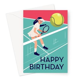 LEMON LOCO Happy Birthday Tennis Greeting Card | Tennis Player Concentrating On Game Happy Birthday Card, Hobby Birthday Card For Tennis Player