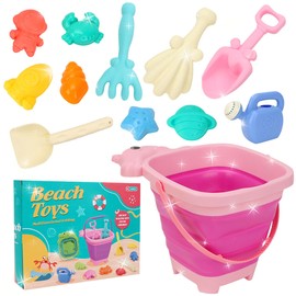 Pink Beach Toys Set for Girl Sand Bucket Spade Beach Set Play Sand Toy Shovels Sea Animal Soft Molds Outdoor Toys for Beach Party Supplies