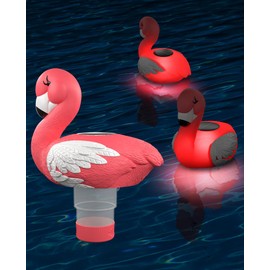Doliwish Flamingo Pool Chlorine Floater 3 Inch Solar Powered Night Glow&Pool Decoration Floating Chlorine Dispenser for Pool,Wedding,Party,Hot Tub,SPA(Chlorine Tablet Not Included)