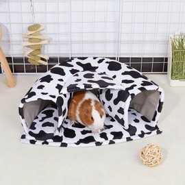 Glittme Guinea Pig Hideout, Thick Bed With Non-Slip Design, Machine Washable Accessories for Rabbits, Hamsters, and Other Small Animals, Cow Pattern