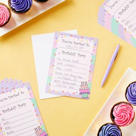 Juvale 24 Pack Birthday Invitations for Girls, Fill-In Invite Cards with Envelopes, Confetti Design (5x7 In Party Invites)