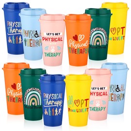 SiliFine 12 Pcs Physical Therapy Gifts PT Month Gift 16 oz Physical Therapist Tumbler with Lids Physiotherapy Tech Therapists Thank You Cups Love PT Rehabilitation Therapy Appreciation Party Supplies