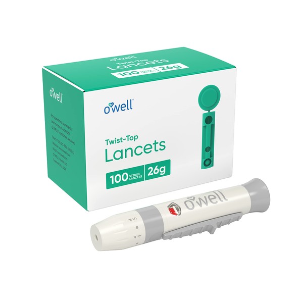 O'WELL Lancing Device Kit + 100 O'WELL Sterile Twist Top Lancets, 26 Gauge (for Thick & Callus Skin)