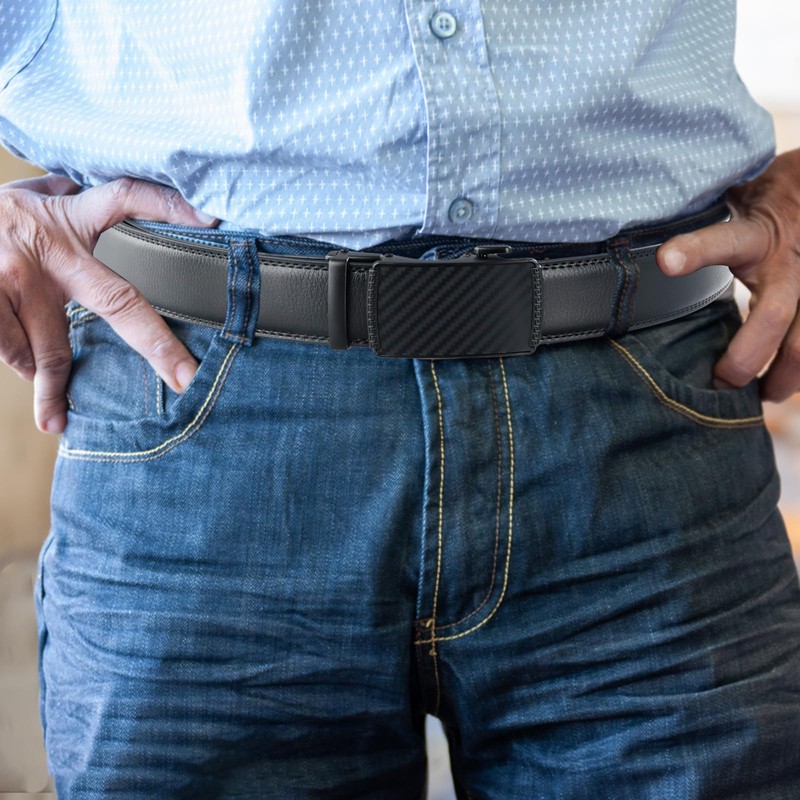 Amexo Men's Automatic Leather Belt without Holes Adjustable Work Belt