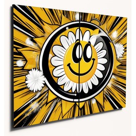 The Plum Penguin Whimsical Daisy Pop Art Wooden Wall Decor – A4 MDF Yellow Retro Style Panels Canvas Alternative 40 x 30cm