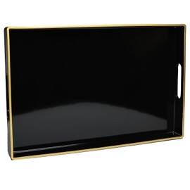 Spsyrine Black Decorative Serving Tray with Handles, Elegant Plastic Coffee Table Tray for Ottoman, Living Room, Home Decor 15.6" X 10.2"