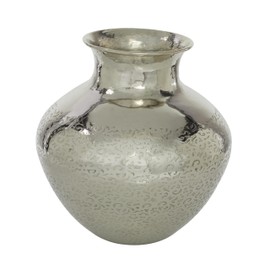 Deco 79 Aluminum Metal Decorative Vase Round Engraved Centerpiece Vase, Flower Vase for Home Decoration 12" x 12" x 13", Silver
