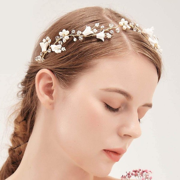 IYOU Bridal Jewellery Wedding Crystal Hair Vine Silver Flower Headdress Sparkling Rhinestone Wedding Headband Pearl Hair Accessories for Women and Girls (Silver)