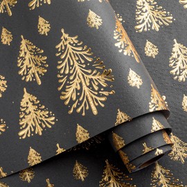 Flyhill Dark Gray Kraft Wrapping Paper-17inch*32.8ft（46.8sq.ft.ttl Per Roll-Lusury Gold 3D Embossed Foil Christmas Trees Design with Woodlands for Christmas,Wedding,Birthday,Baby Shower
