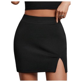 SOLY HUX Skirts for Women Split Bodycon Mini Skirt High Waisted Casual Skirt Pure Black Medium