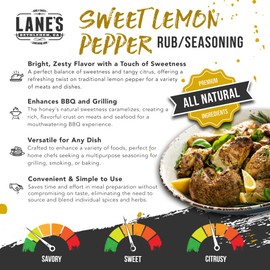 Lane's Sweet Lemon Pepper Seasoning, All-Natural Lemon Seasoning Blend with Citrus, Lemon Pepper Powder, and Honey, Made in USA, 12.7 Oz