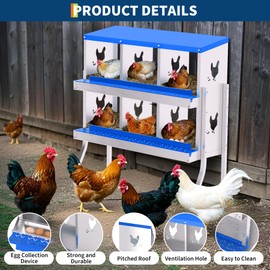 Chicken Nesting Box, 6 Compartment Galvanized Steel Chicken Laying Boxes, Nesting Boxes for Chickens, Easy Egg Collection for Chicken Coop, Backyard, Farms - with Bracket Legs, Blue