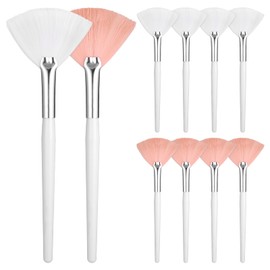 10 PCS Facial Fan Brush, Soft Facial Brushes for Esthetician Makeup, Multipurpose Fan Brush for Makeup Cosmetic, Eyeshadow, Peel Mud Cream(White, Pink)