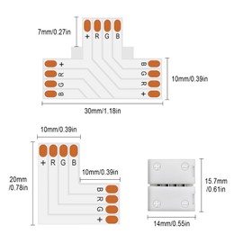 VIPMOON LED Strip Connector, Pack of 35, 4-Pin 10 mm Solderless LED Corner Connector for RGB SMD 5050/3528 LED Strips, L-, T-shaped