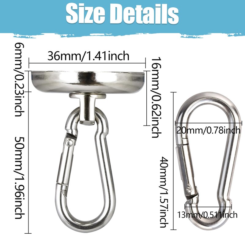 MIN CI Strong Magnetic Hooks 88lbs（40kg）, Strong Magnets Hooks Heavy