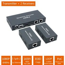 PW-HT226P2(POC) 1X2 Port HDMI Splitter Extender/Splitter Ultra HD 1080P Without Delay 165ft (50m) Over CAT5/5e/6/7 Cable Support