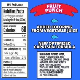 Capri Sun Flavored Juice Drink Blend with Other Natural Flavor, 1 Bottle, for School Lunches and On-the-Go Hydration, Fruit Punch, All Natural Ingredients, 64 oz