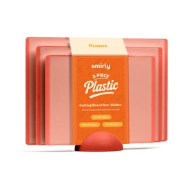 SMIRLY Plastic Cutting Board Set with Holder 3 Pieces, Non-Slip Dishwasher Safe Chopping Boards for Kitchen, Pink