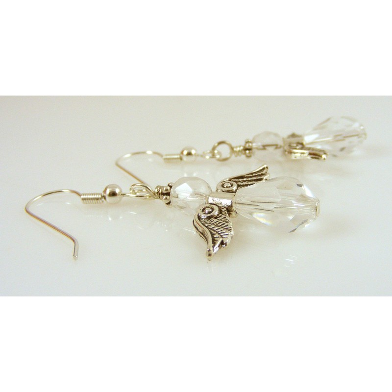 Angel Earrings with Clear Crystal Beads and Sterling Silver Earwires