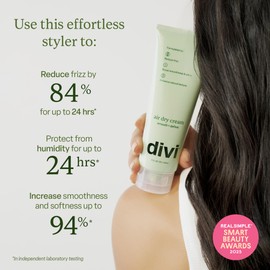 Divi Air Dry Styling Cream for Curly, Wavy & Frizzy Hair, Smooths, De-Frizzes, & Defines Strands for Up to 24 Hours, Adds Major Softness, Shine & Natural Style, 4 Oz