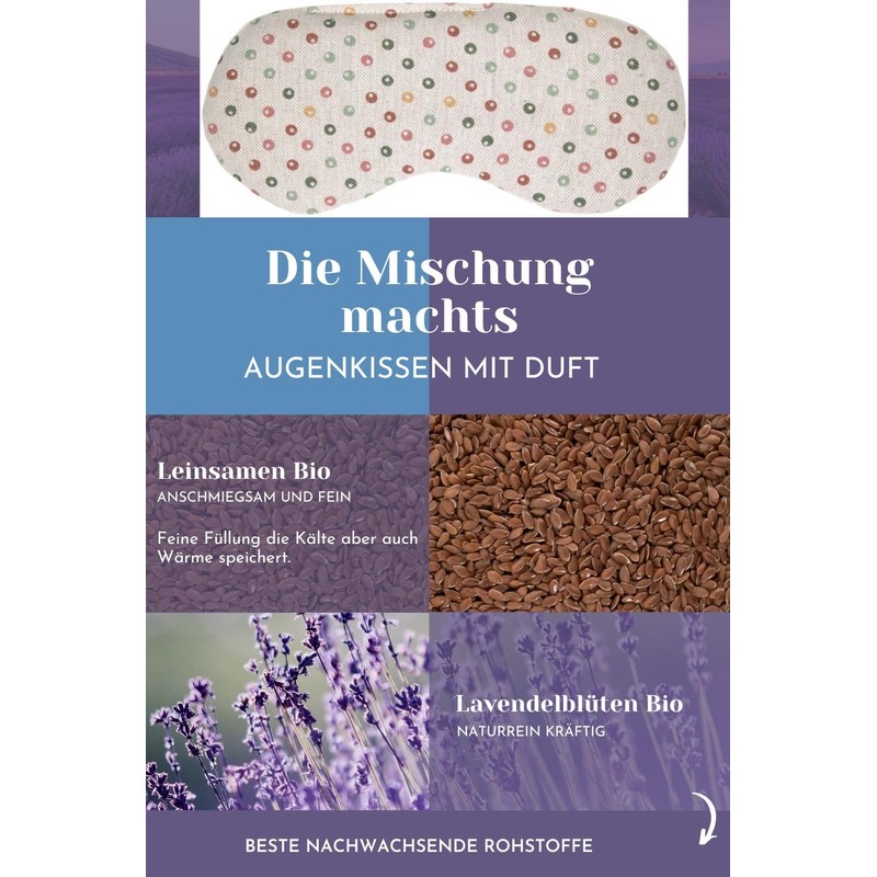 Organic Eye Pillow Lavender & Linseed "Dots" for Relaxation, Cooling,