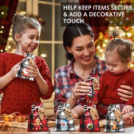 12pcs Small Christmas Candy Gift Bags, Christmas Burlap Gift Bags Christmas Jute Linen Drawstring Bags Sack Pouch with Tags for Christmas Supplies