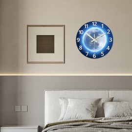 Constantplanet Blue Glow in The Dark Wall Clock for Kids 16 Inch Large Wall Clocks for Living Room Decor Analog Illuminated Wall Clock Silent