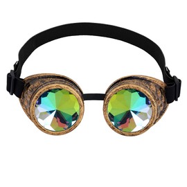 Raves Glasses with Rainbow Crystal Glass Lens Kaleidoscope Goggles Funky Prism Steampunk Glasses for Cosplay Party