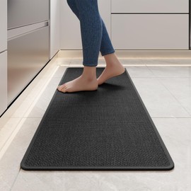YDKGL Kitchen Mats for Floor, Super Absorbent Kitchen Rugs Non Slip Washable, Soft Imitation Linen Braided Kitchen Runner Rug, Standing Mat Kitchen Sink Mat, Easy to Clean, Black 17x47